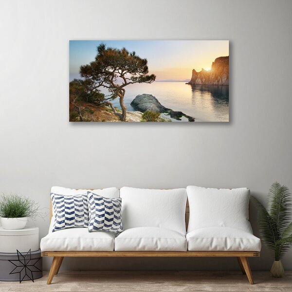 Quadro su tela Paesaggio dell'albero del lago 100x50 cm