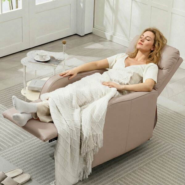 HOMCOM Poltrona Relax Manuale con Poggiapiedi e Reclinazione fino a 160°, Sedia in PU, 65x89x100cm, Marrone Chiaro | Aosom Italy