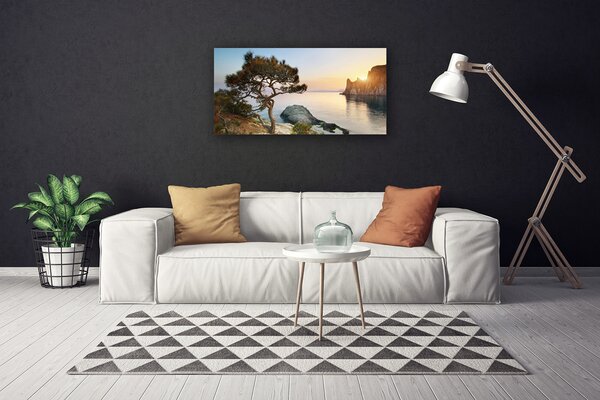 Quadro su tela Paesaggio dell'albero del lago 100x50 cm