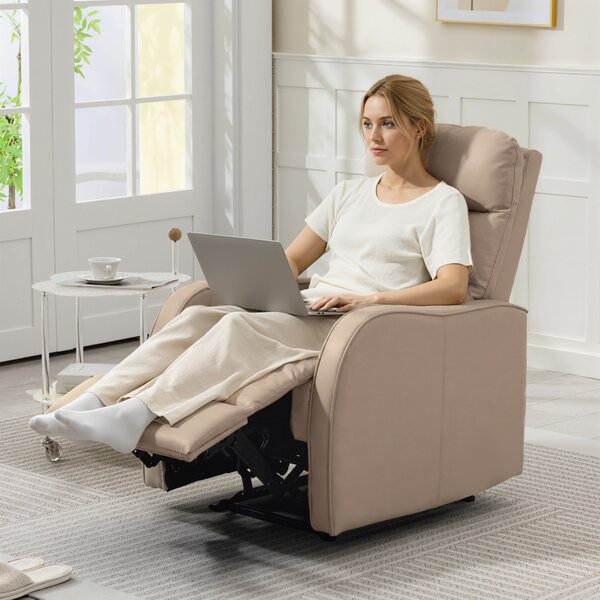 HOMCOM Poltrona Relax Manuale con Poggiapiedi e Reclinazione fino a 160°, Sedia in PU, 65x89x100cm, Marrone Chiaro | Aosom Italy