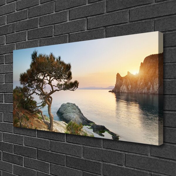 Quadro su tela Paesaggio dell'albero del lago 100x50 cm