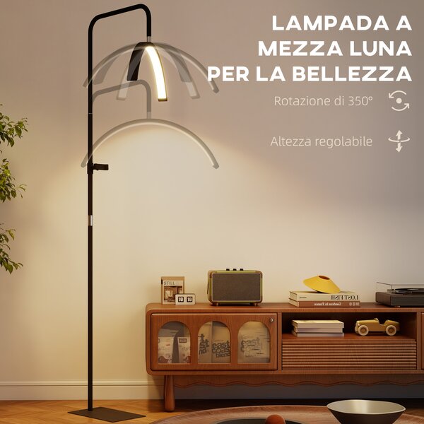 HOMCOM Lampada da Terra LED con Testa a Mezza Luna, Altezza e Temperatura Colore Regolabili, Telecomando, Nero | Aosom Italy