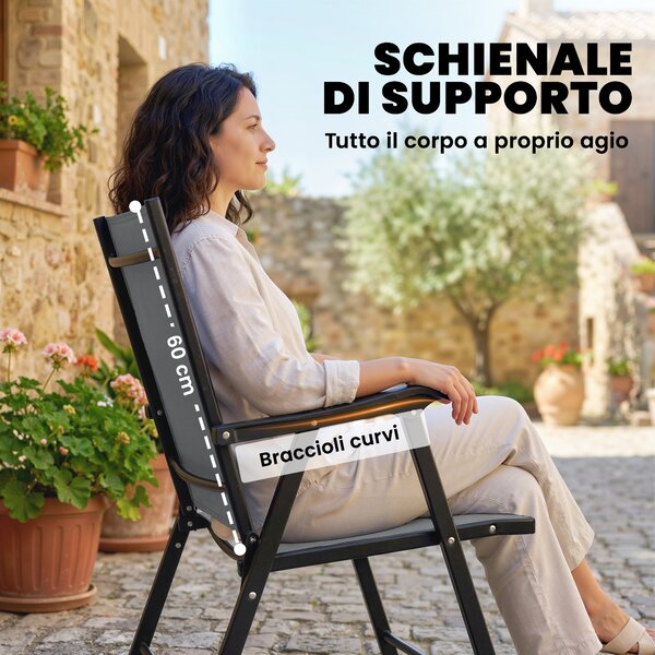 Outsunny Set di 2 Sedie Pieghevoli con Schienale Alto E Braccioli, Grigio Chiaro | Aosom Italy