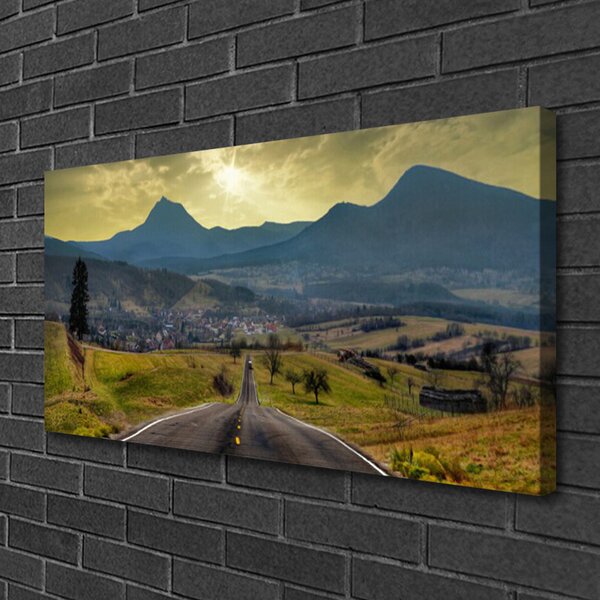 Quadro su tela Strada al paesaggio di montagna 100x50 cm