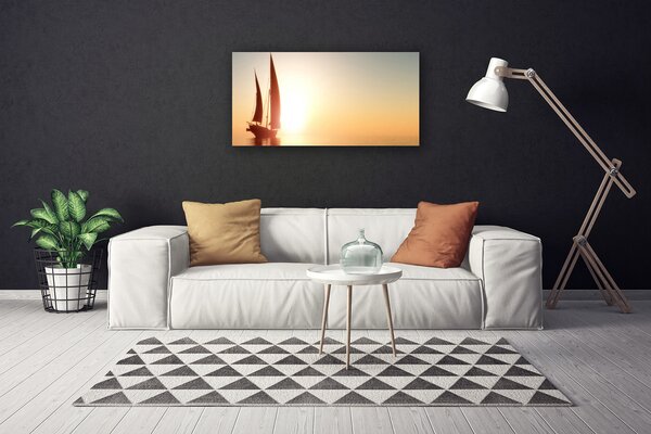 Stampa quadro su tela Barca Mare Il Sole Paesaggio 100x50 cm