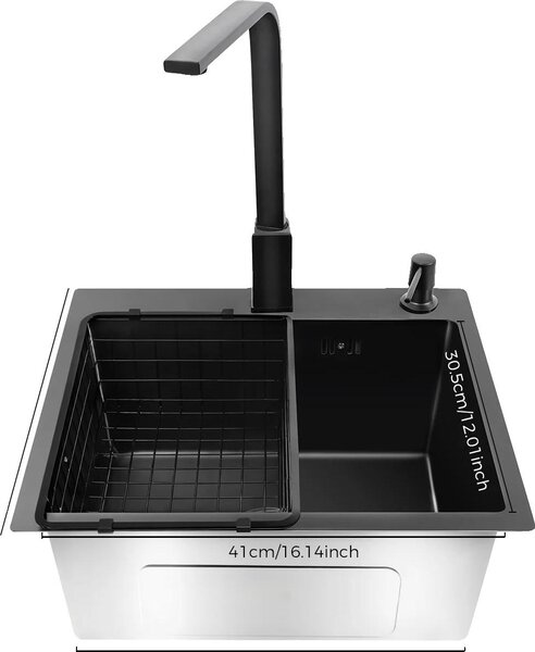 Lavello in acciaio inossidabile, ampia ciotola singola, design user-friendly, con rubinetto