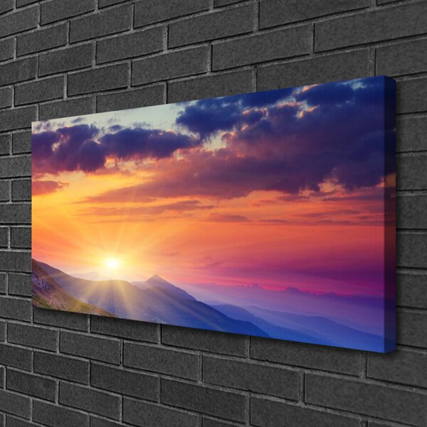 Quadro su tela Paesaggio di montagna del sole 100x50 cm