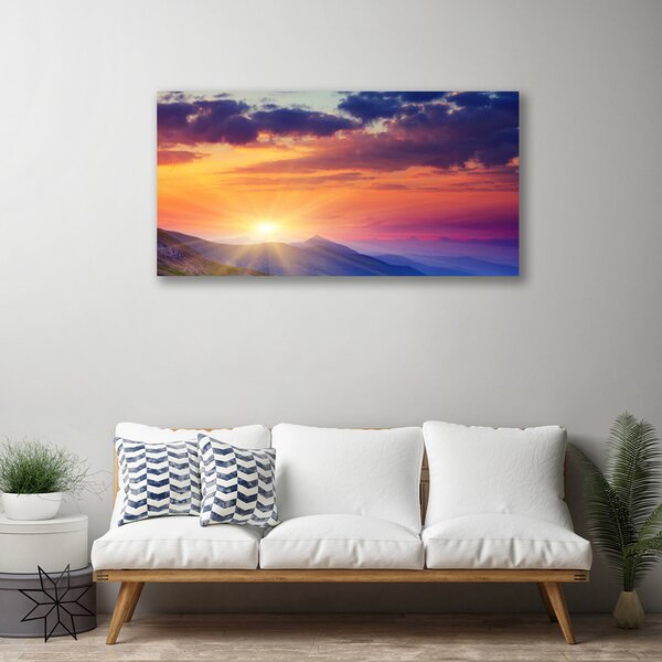 Quadro su tela Paesaggio di montagna del sole 100x50 cm