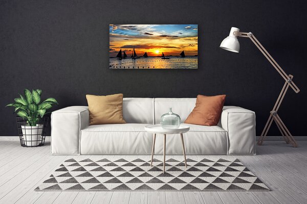 Quadro su tela Barca Mare Il Sole Paesaggio 100x50 cm
