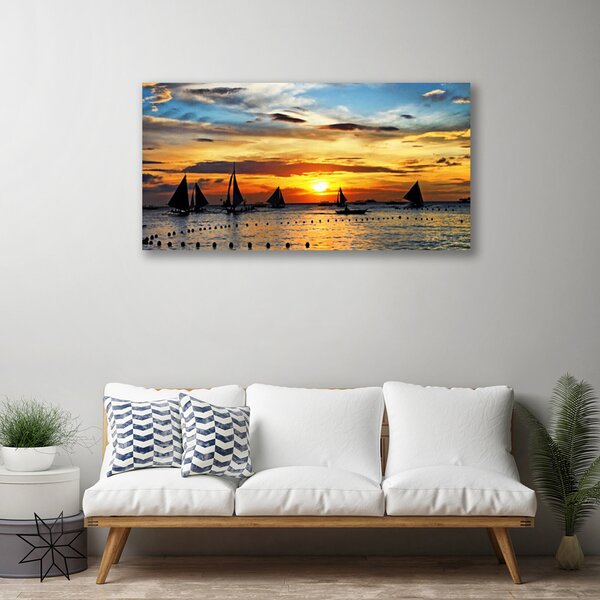Quadro su tela Barca Mare Il Sole Paesaggio 100x50 cm