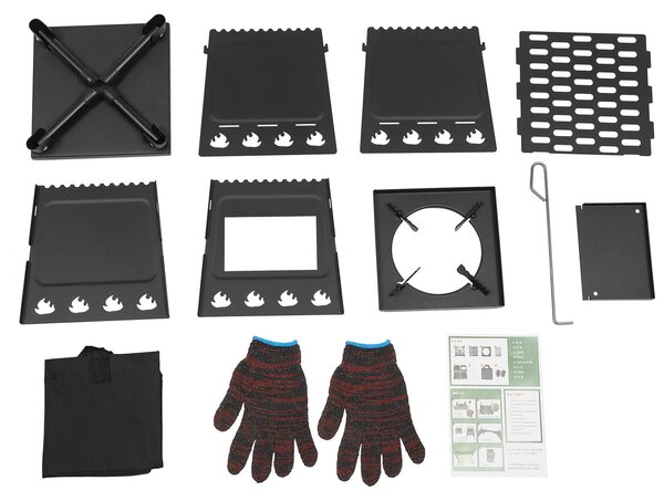 Forno a legna pieghevole, design resistente al vento, versatilità di cottura, colore nero