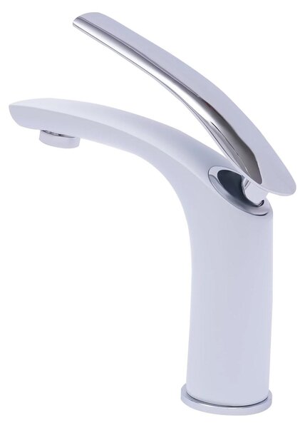 Miscelatore per lavabo, da montare a parete, con maniglia ergonomica, colore bianco