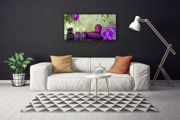 Stampa quadro su tela Pietre, candele, arte 100x50 cm