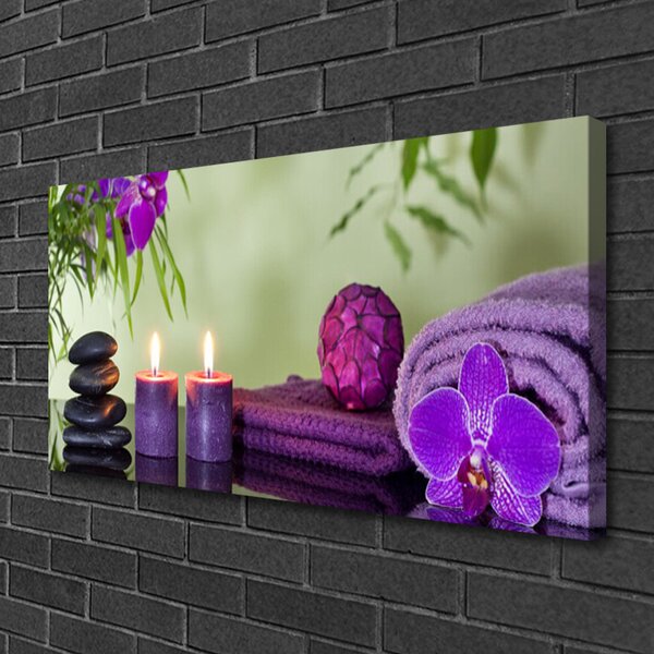 Stampa quadro su tela Pietre, candele, arte 100x50 cm
