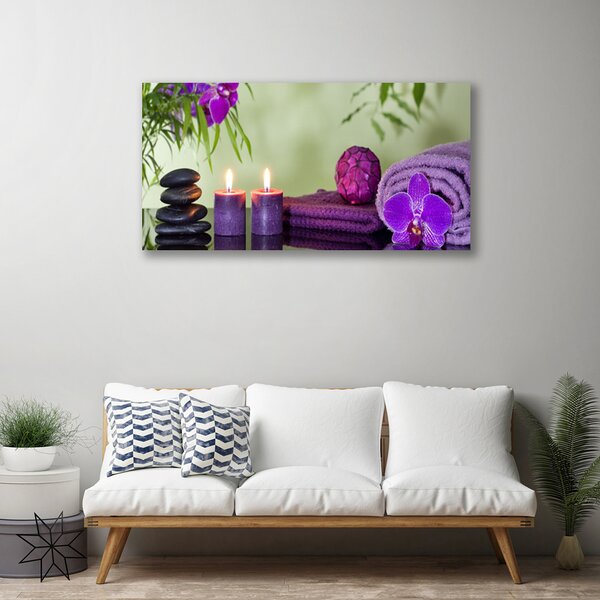 Stampa quadro su tela Pietre, candele, arte 100x50 cm