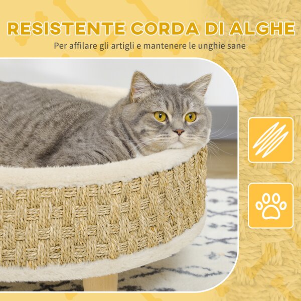 PawHut Lettino per Cani e Gatti di Piccola Taglia in Truciolato con Fondo Rialzato e Cuscino, Ø48x24.5 cm|Aosom
