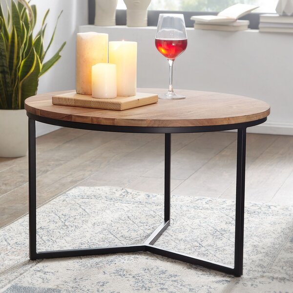 Tavolino 60x60x38 cm Tavolino in legno massiccio di acacia / metallo rotondo | Wohnling