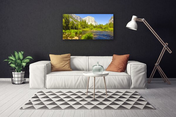 Quadro su tela Natura della foresta della montagna del lago 100x50 cm