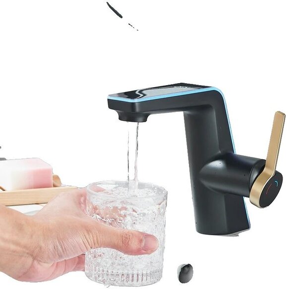 Miscelatore per lavabo, display digitale a LED, due modalità di erogazione, colore nero opaco