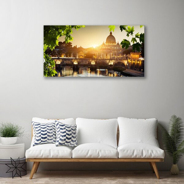 Stampa quadro su tela Architettura della città del ponte 100x50 cm