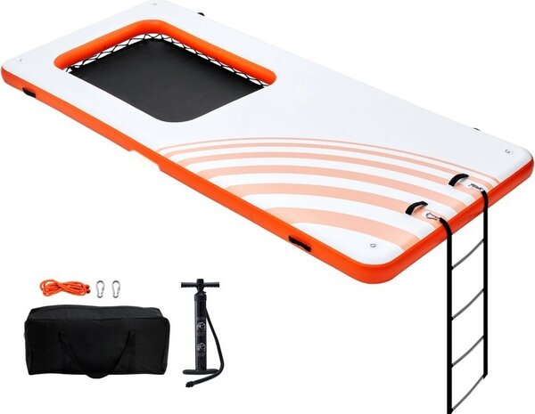 Darsena galleggiante a cuscino d'aria 4,57x1,98 m - Piattaforma con trampolino in rete da 1,21x1,82 m - Tappeto acquatico con piattaforma galleggiante e borsa portatile - Scaletta staccabile - Perfetto per rilassarsi a bordo piscina