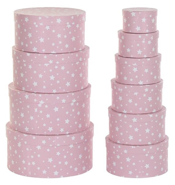 Set di Scatole per Sistemare Impilabili DKD Home Decor Rotondo Stelle Per bambini Cartone