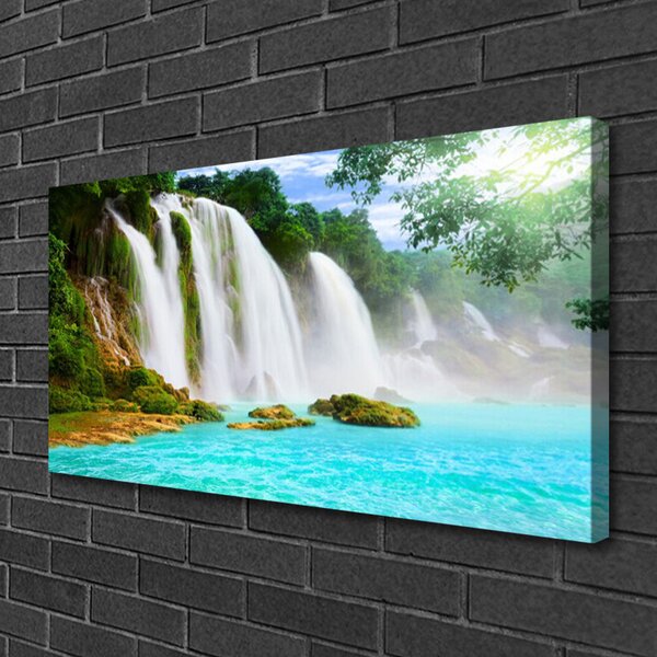 Stampa quadro su tela Cascata del lago naturale 100x50 cm