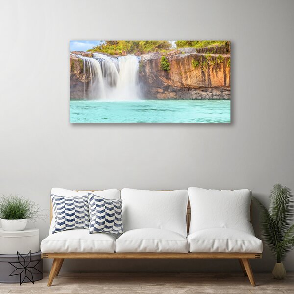 Quadro su tela Paesaggio del lago della cascata 100x50 cm