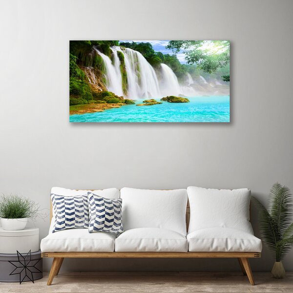 Stampa quadro su tela Cascata del lago naturale 100x50 cm