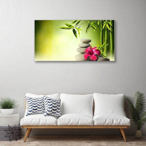 Quadro su tela Pietre Zen di fiori di bambù 100x50 cm