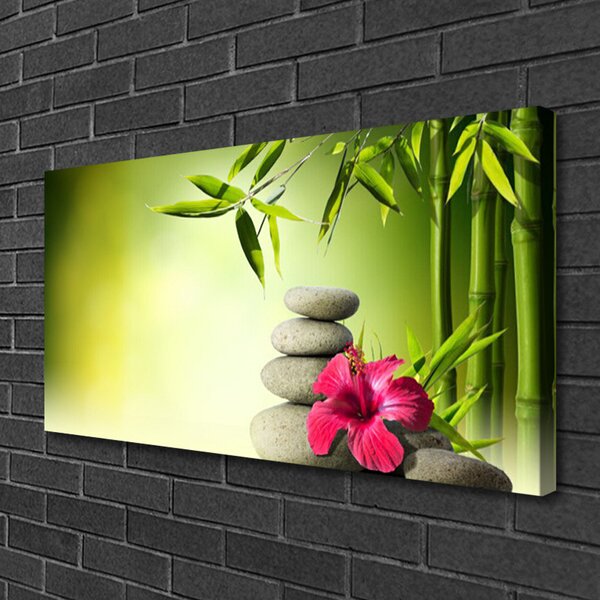 Quadro su tela Pietre Zen di fiori di bambù 100x50 cm