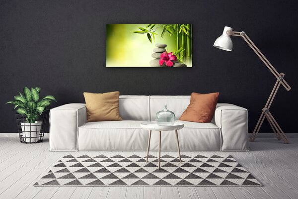 Quadro su tela Pietre Zen di fiori di bambù 100x50 cm