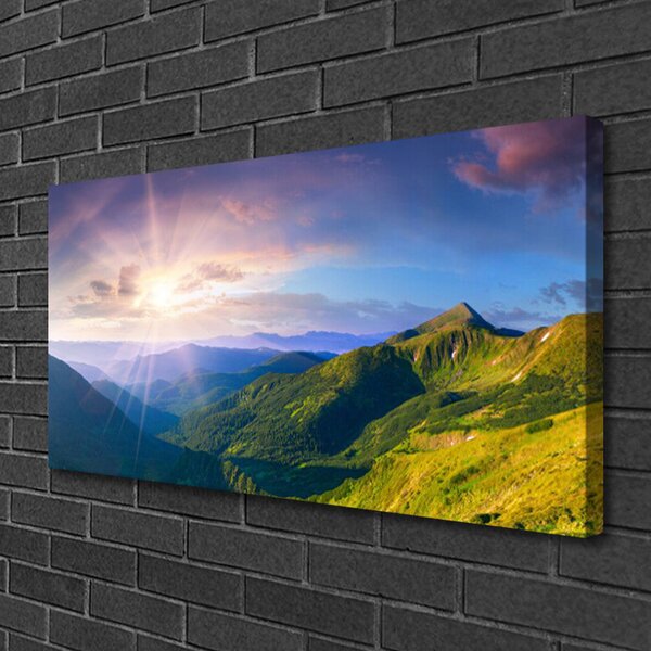 Quadro su tela Paesaggio del sole del prato di montagna 100x50 cm