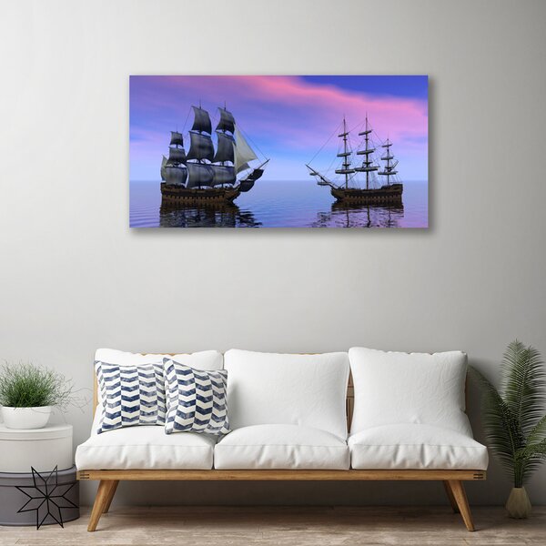 Stampa quadro su tela Paesaggio del mare di barche 100x50 cm