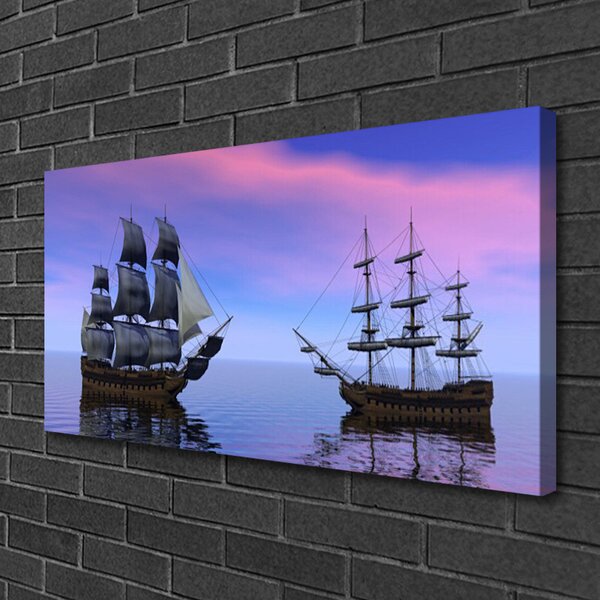 Stampa quadro su tela Paesaggio del mare di barche 100x50 cm