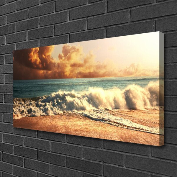 Quadro su tela Paesaggio delle onde della spiaggia dell'oceano 100x50 cm