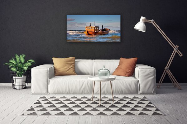 Quadro stampa su tela Paesaggio marino in barca 100x50 cm