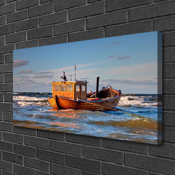 Quadro stampa su tela Paesaggio marino in barca 100x50 cm