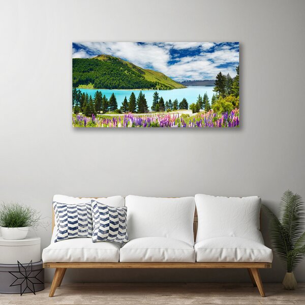Quadro su tela Paesaggio del lago della foresta di montagna 100x50 cm