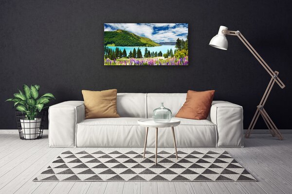 Quadro su tela Paesaggio del lago della foresta di montagna 100x50 cm