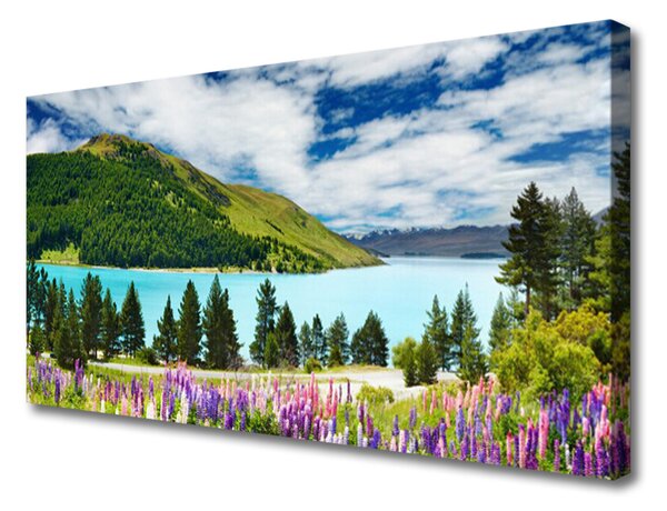 Quadro su tela Paesaggio del lago della foresta di montagna 140x70 cm