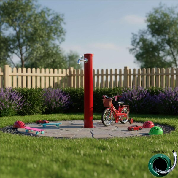 Fontana da Giardino con Rubinetto Dimensioni 16x30x85 cm - peso 7,5kg con tubo rubinetto, Garantita contro la ruggine Colore Rosso