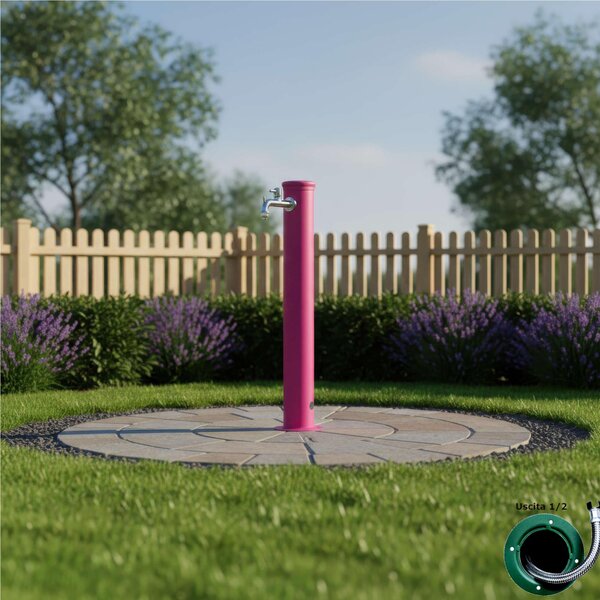 Fontana da Giardino con Rubinetto Dimensioni 16x30x85 cm - peso 7,5kg con tubo rubinetto, Garantita contro la ruggine Colore Ciclamino