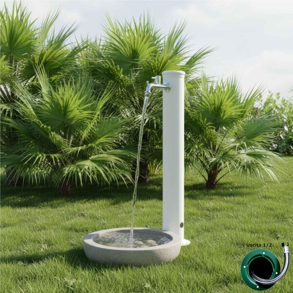 Fontana da Giardino con Rubinetto Dimensioni 16x30x85 cm - peso 7,5kg con tubo rubinetto, Garantita contro la ruggine Colore Bianco