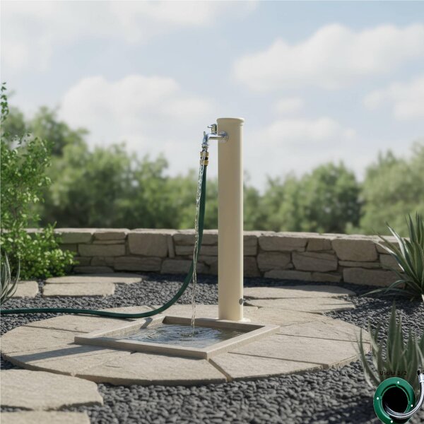 Fontana da Giardino con Rubinetto Dimensioni 16x30x85 cm - peso 7,5kg con tubo rubinetto, Garantita contro la ruggine Colore avorio