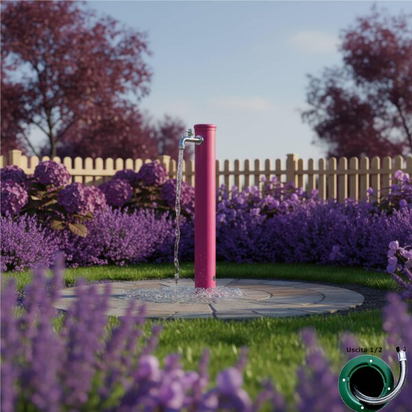 Fontana da Giardino con Rubinetto Dimensioni 16x30x85 cm - peso 7,5kg con tubo rubinetto, Garantita contro la ruggine Colore Viola