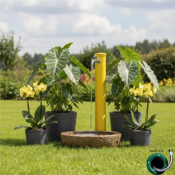 Fontana da Giardino con Rubinetto Dimensioni 16x30x85 cm - peso 7,5kg con tubo rubinetto, Garantita contro la ruggine Colore Giallo