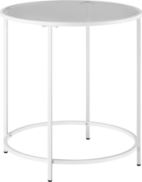VASAGLE Tavolino rotondo, piano in vetro temperato, struttura in metallo, terminale per divano, consolle, comodino, per soggiorno, balcone