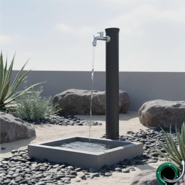 Fontana da Giardino con Rubinetto Dimensioni 16x30x85 cm - peso 7,5kg con tubo rubinetto, Garantita contro la ruggine Colore Antracite