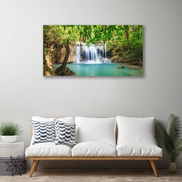 Quadro su tela Cascata del lago della foresta naturale 100x50 cm